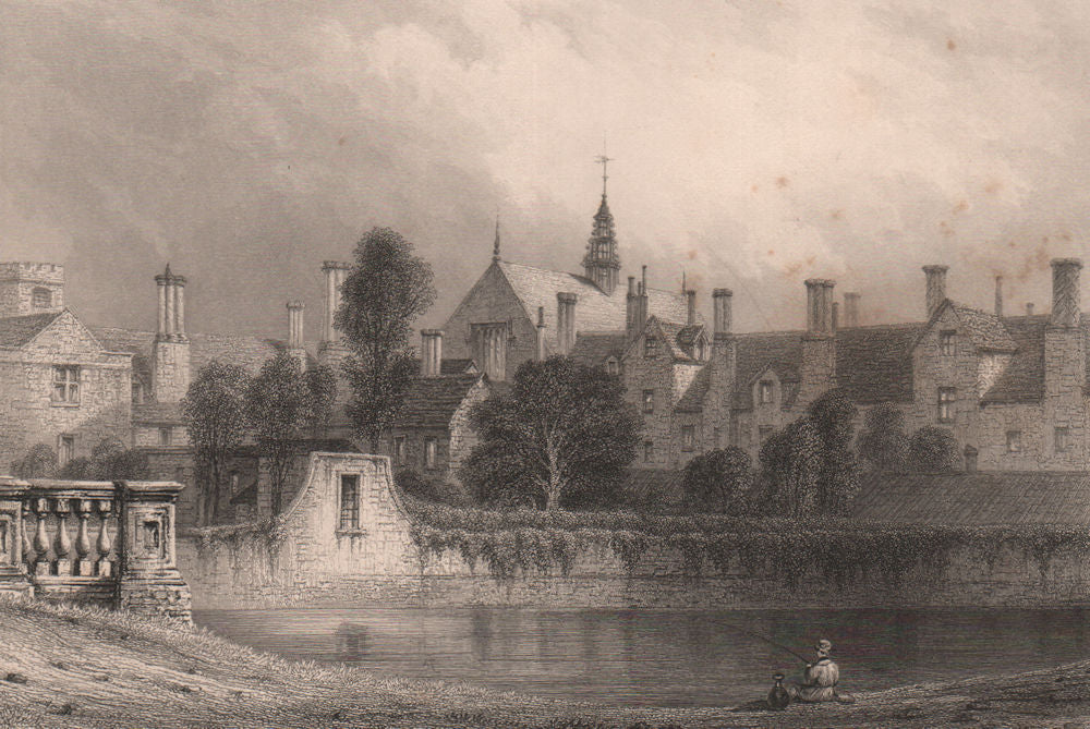 TRINITY COLLEGE from ST. JOHN'S COLLEGE, Old Bridge, Cambridge. LE KEUX 1841